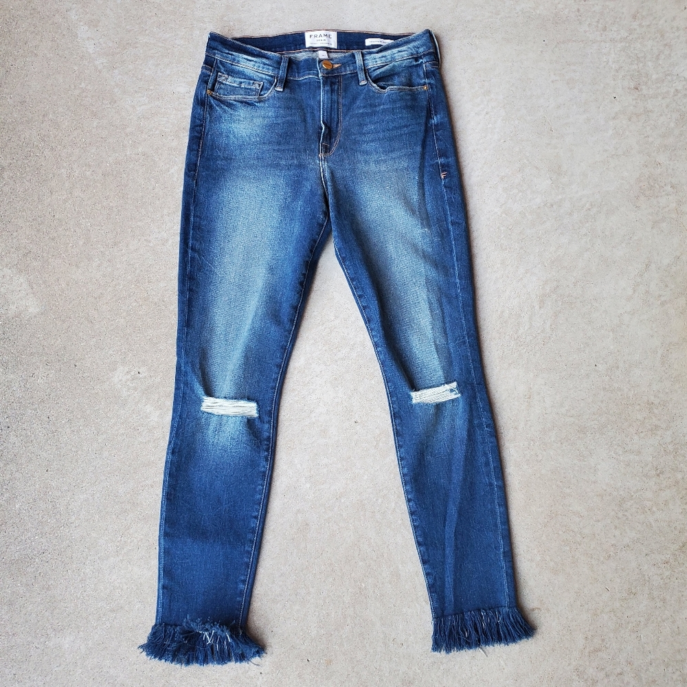 NWOT Frame Denim 30 Boho Western Rodeo Mid Rise Le Flare Kick Flare Fray Jeans - Picture 5 of 16